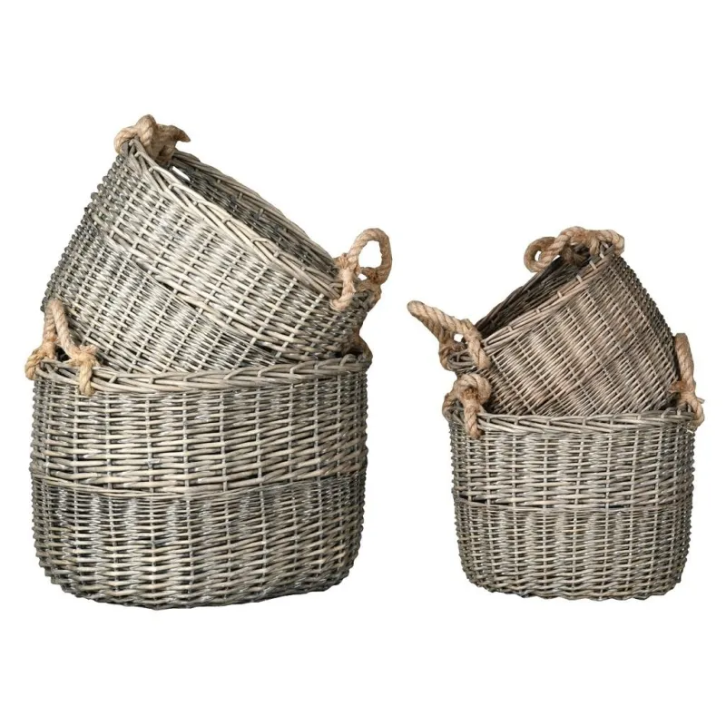 Corbeilles en osier gris et corde (Lot de 4)