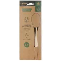 Coffret 4 cuillères en bambou réutilisable Green attitude