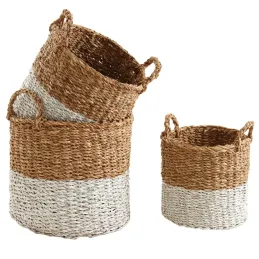 Cache-pots en jonc de mer naturel et blanc (lot de 3)