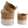 Cache-pots en jonc de mer naturel et blanc (lot de 3)