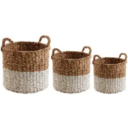 Cache-pots en jonc de mer naturel et blanc (lot de 3)