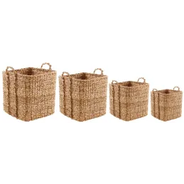 Cache-pots carrés en jonc de mer naturel (Lot de 4)