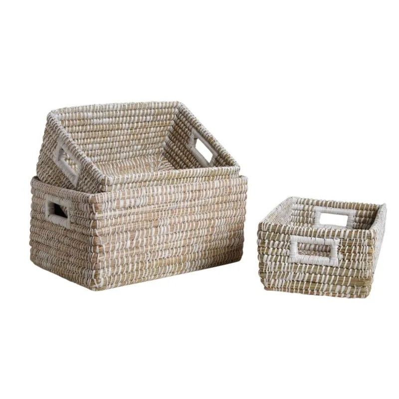 Corbeilles de rangement en jonc (Lot de 3)