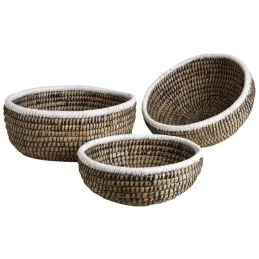 Corbeilles rondes en jonc naturelles, noires et blanches (lot de 3)
