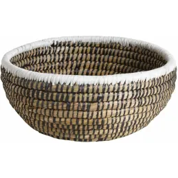 Corbeilles rondes en jonc naturelles, noires et blanches (lot de 3)