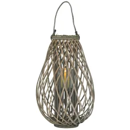 Lanterne goutte en osier gris et verre