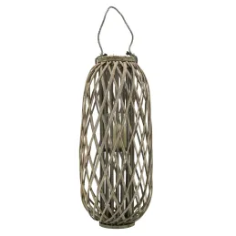 Lanterne en osier gris ajouré et verre