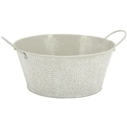 Corbeille ronde en métal laqué motif floral