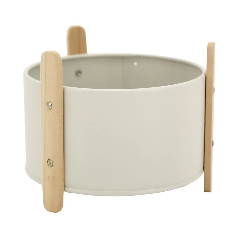 Cache-pot en métal laqué et bois
