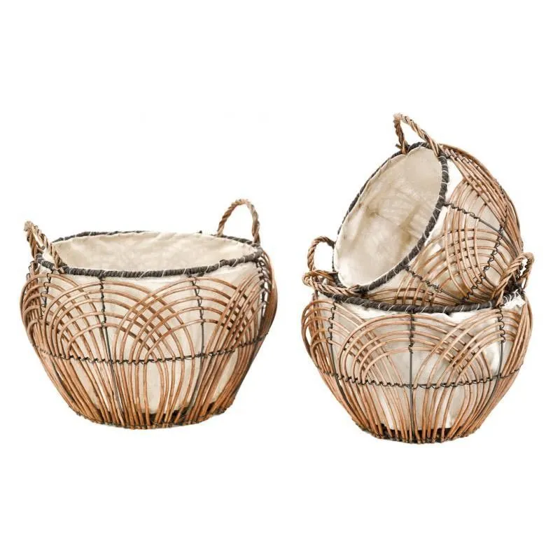 Corbeilles rondes en osier Art Déco(Lot de 3)