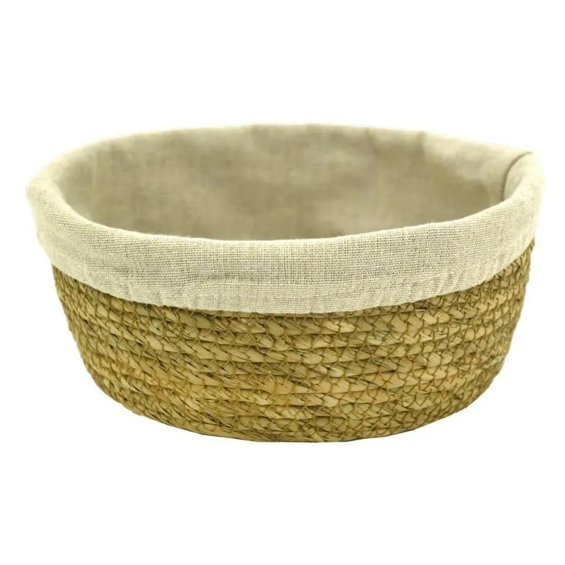 Corbeille en jonc naturel et jute