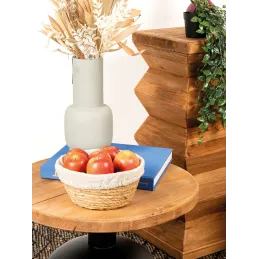 Corbeille en jonc naturel et jute