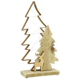 Sapins en métal et bois, guirlande led