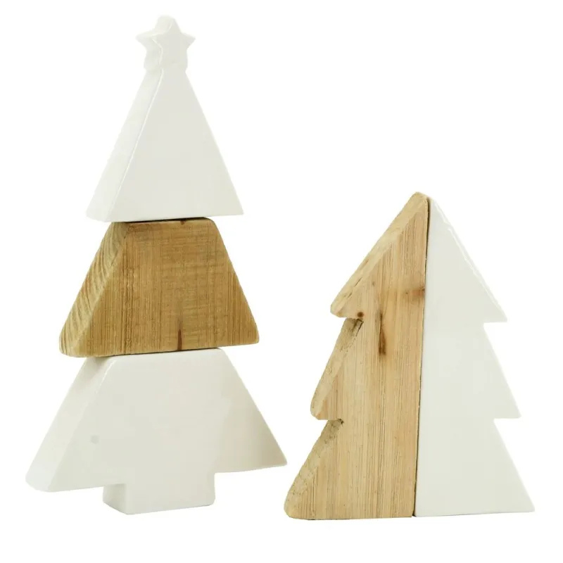 Sapins en céramique blanche et bois