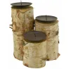 Bougeoirs en bouleau et métal (Lot de 3)