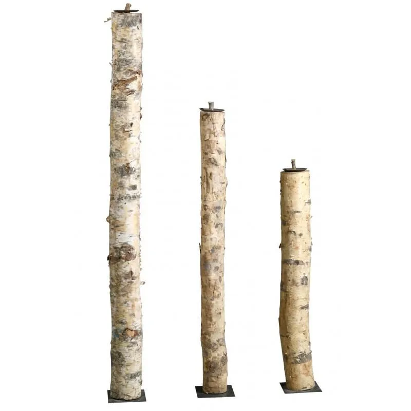 Bougeoirs hauts en bouleau et métal (Lot de 3)