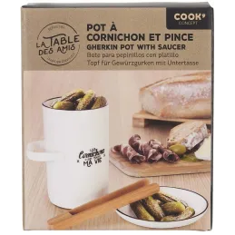 Pot à cornichon avec soucoupe et pince
