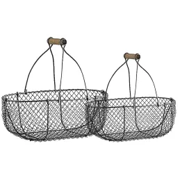 Paniers en grillage vieilli et bois (Lot de 2)