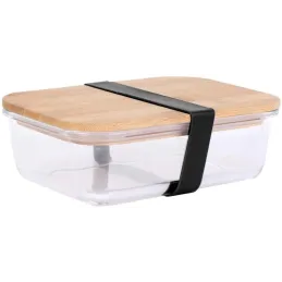 Boite de conservation en verre avec couvercle en bambou 19.5 cm