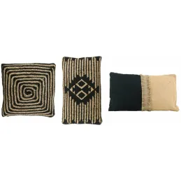 Coussins à motif en jute et coton (Lot de 3)