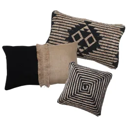 Coussins à motif en jute et coton (Lot de 3)