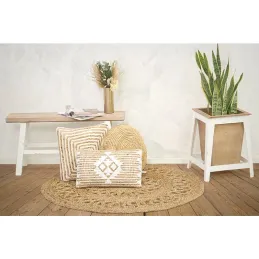 Coussins à motif en jute et coton blanc (Lot de 3)
