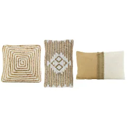 Coussins à motif en jute et coton blanc (Lot de 3)