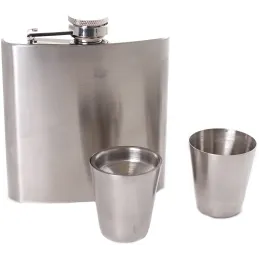Flasque à whisky en inox avec 2 gobelets