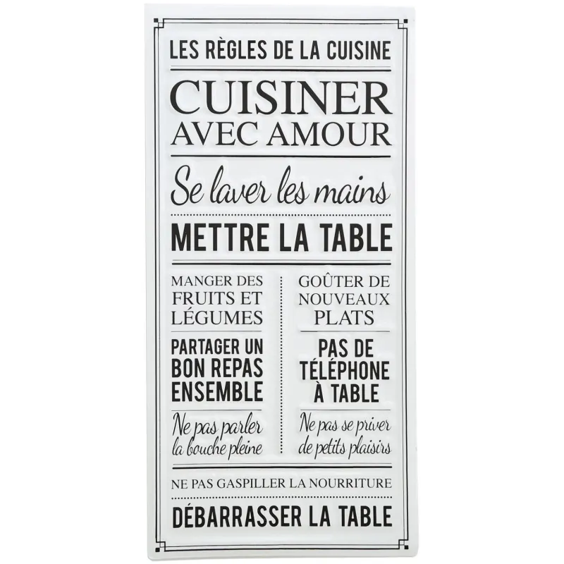 Plaque décorative en métal Les règles de la cuisine 30x60 cm