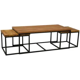Tables basses modulables en bois recyclé et métal LOFT (Lot de 3)