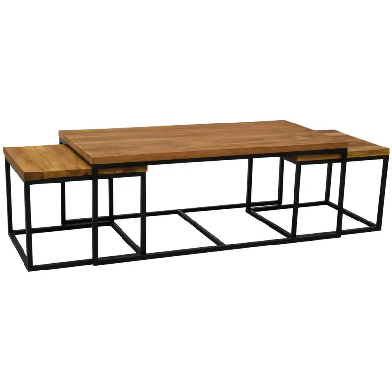Tables basses modulables en bois recyclé et métal LOFT (Lot de 3)