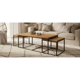 Tables basses modulables en bois recyclé et métal LOFT (Lot de 3)