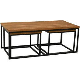 Tables basses modulables en bois recyclé et métal LOFT (Lot de 3)