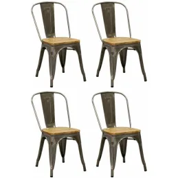 Chaise industrielle en métal et bois d'orme huilé (Lot de 4)