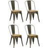 Chaise industrielle en métal et bois d'orme huilé (Lot de 4)