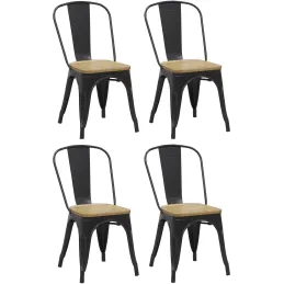 Chaise industrielle en métal et bois d'orme huilé (Lot de 4)