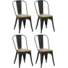 Chaise industrielle en métal et bois d'orme huilé (Lot de 4)
