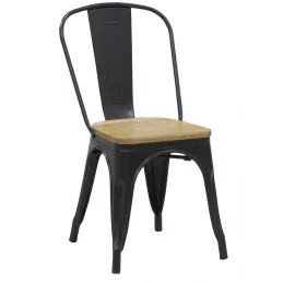 Chaise industrielle en métal et bois d'orme huilé (Lot de 4)