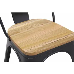 Chaise industrielle en métal et bois d'orme huilé (Lot de 4)