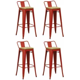 Tabouret de bar en métal laqué et bois d'orme huilé (Lot de 4)