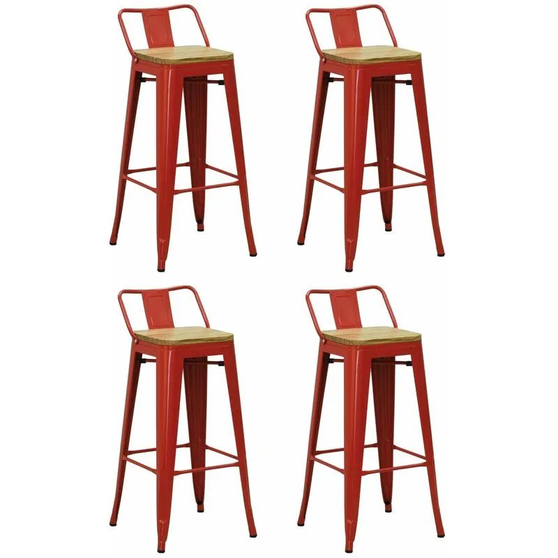 Tabouret de bar en métal laqué et bois d'orme huilé (Lot de 4)
