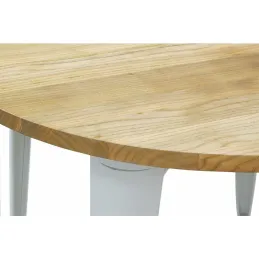 Table ronde industrielle en métal blanc et bois d'orme huilé