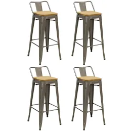 Tabouret de bar en métal laqué et bois d'orme huilé (Lot de 4)