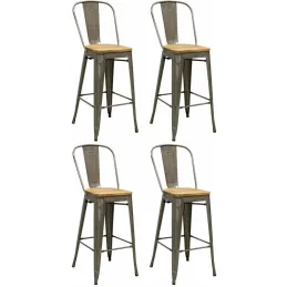 Tabouret industriel en métal et bois d'orme huilé (Lot de 4)