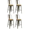 Tabouret industriel en métal et bois d'orme huilé (Lot de 4)
