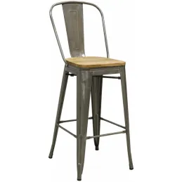 Tabouret industriel en métal et bois d'orme huilé (Lot de 4)