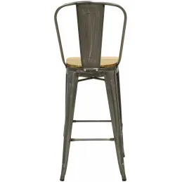 Tabouret industriel en métal et bois d'orme huilé (Lot de 4)