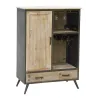 Meuble bar en bois et métal étagères et tiroirs