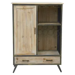 Meuble bar en bois et métal étagères et tiroirs