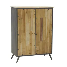 Meuble bar en bois et métal étagères et tiroirs